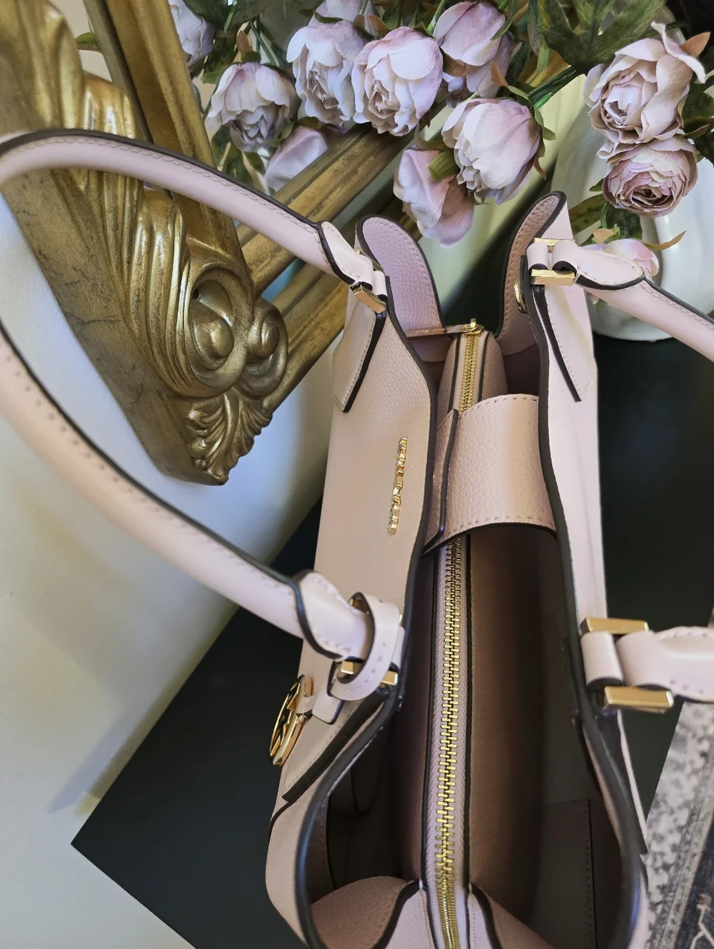 Michael Kors Large Kimberly Pebbled Leather Satchel Blossom Gold Hardware NWOT - Picture 6 of 10